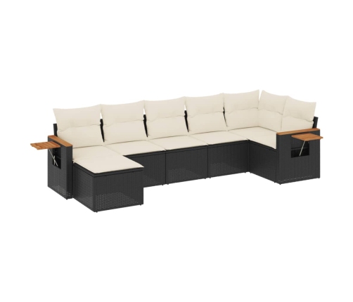Set de comedor de jardín 7 pzas y cojines ratán sintético negro