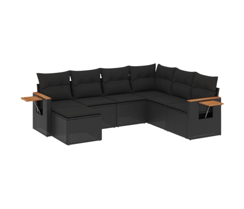 Set de comedor de jardín 7 pzas y cojines ratán sintético negro