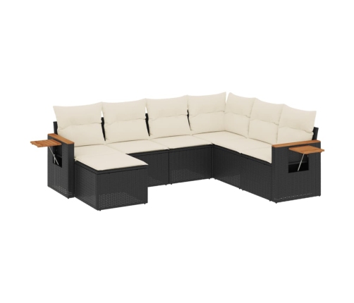 Set de comedor de jardín 7 pzas y cojines ratán sintético negro