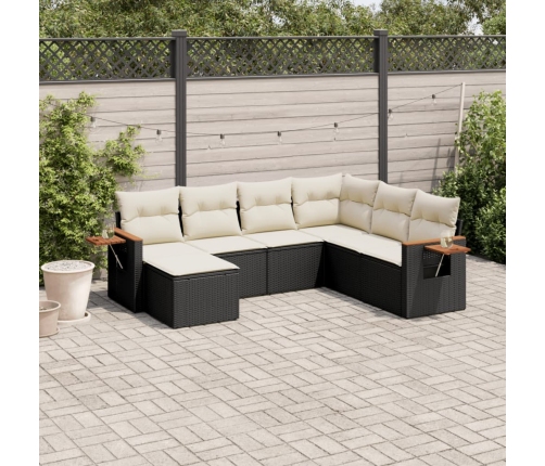 Set de comedor de jardín 7 pzas y cojines ratán sintético negro