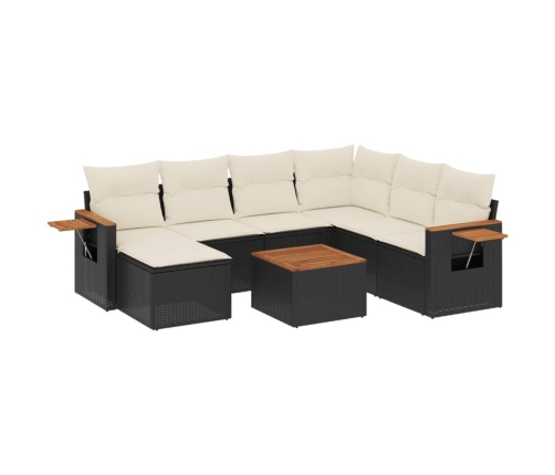 Set de sofás de jardín 8 piezas y cojines ratán sintético negro