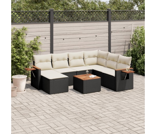 Set de sofás de jardín 8 piezas y cojines ratán sintético negro