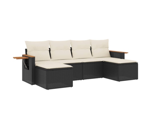 Set de sofás de jardín 6 piezas y cojines ratán sintético negro
