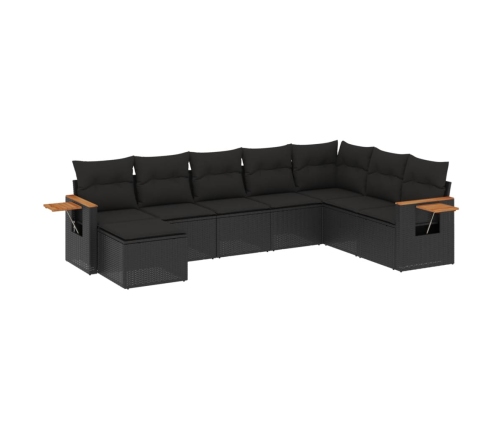 Set de sofás de jardín 8 piezas y cojines ratán sintético negro
