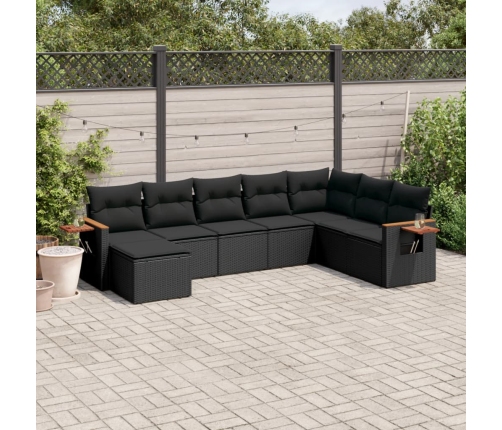 Set de sofás de jardín 8 piezas y cojines ratán sintético negro