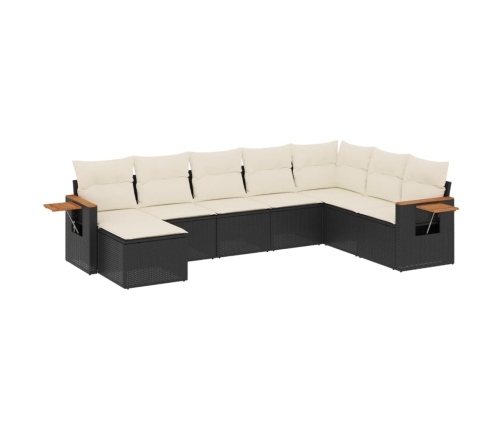 Set de sofás de jardín 8 piezas y cojines ratán sintético negro