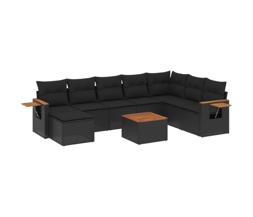 Set de sofás de jardín 8 piezas y cojines ratán sintético negro