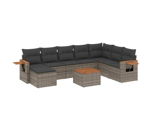 Set de muebles de jardín 9 pzas y cojines ratán sintético gris