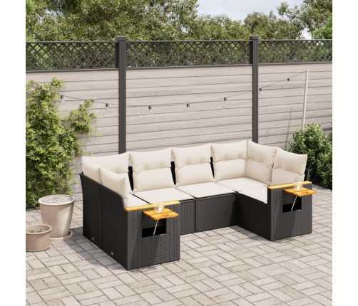 Set de sofás de jardín 6 piezas y cojines ratán sintético negro