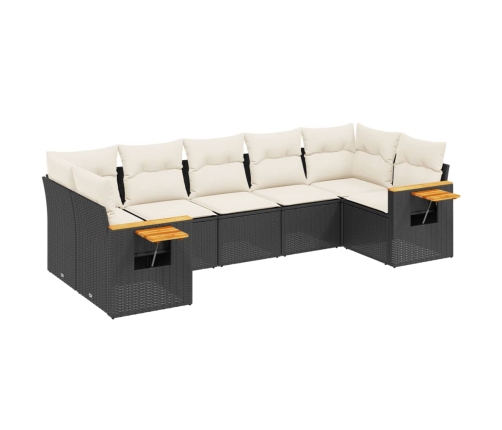 Set de comedor de jardín 7 pzas y cojines ratán sintético negro