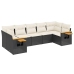 Set de comedor de jardín 7 pzas y cojines ratán sintético negro