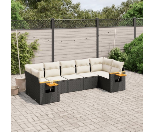 Set de comedor de jardín 7 pzas y cojines ratán sintético negro