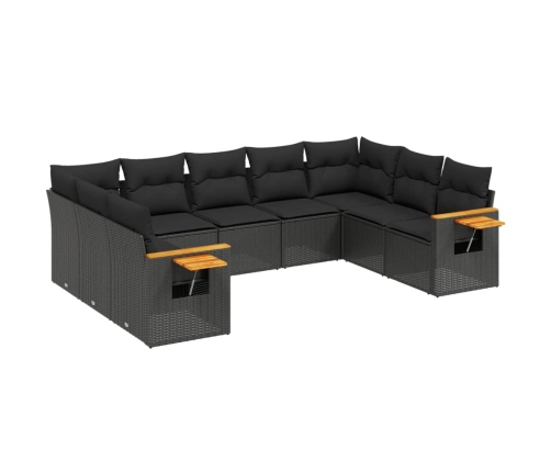 Set de sofás de jardín 8 piezas y cojines ratán sintético negro