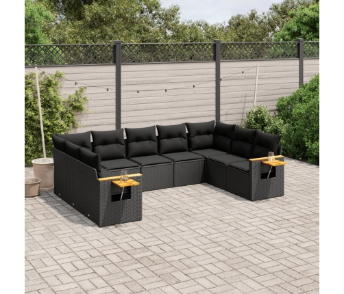 Set de sofás de jardín 8 piezas y cojines ratán sintético negro