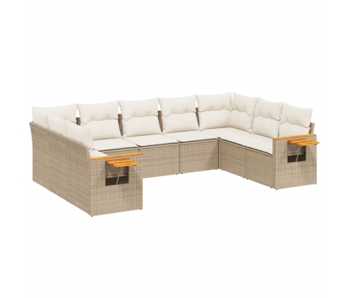 Set de sofás de jardín 9 pzas con cojines ratán sintético beige