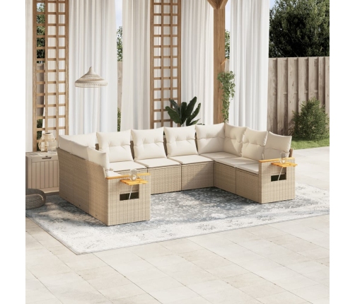 Set de sofás de jardín 9 pzas con cojines ratán sintético beige