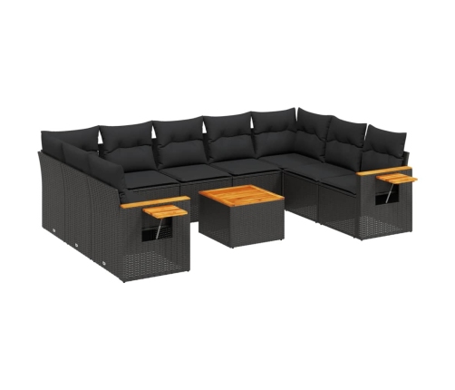 Set de sofás de jardín 10 pzas cojines ratán sintético negro