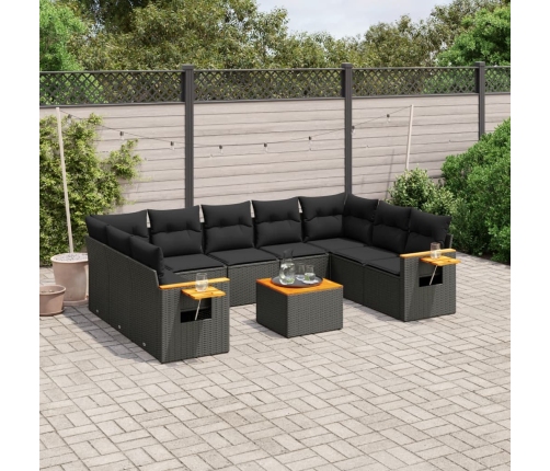 Set de sofás de jardín 10 pzas cojines ratán sintético negro
