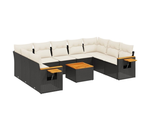 Set de sofás de jardín 10 pzas cojines ratán sintético negro