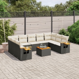 Set de sofás de jardín 10 pzas cojines ratán sintético negro