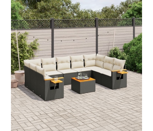 Set de sofás de jardín 10 pzas cojines ratán sintético negro