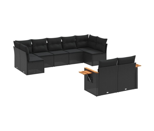 Set de sofás de jardín 8 piezas y cojines ratán sintético negro