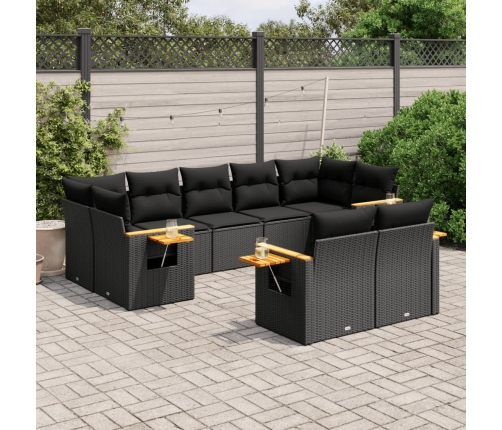 Set de sofás de jardín 8 piezas y cojines ratán sintético negro