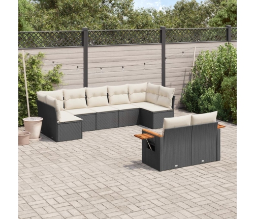 Set de sofás de jardín 8 piezas y cojines ratán sintético negro