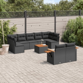 Set de sofás de jardín 10 pzas cojines ratán sintético negro
