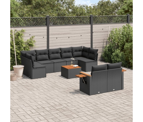 Set de sofás de jardín 10 pzas cojines ratán sintético negro