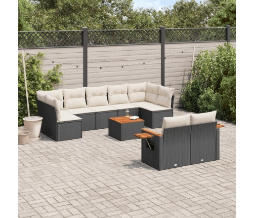 Set de sofás de jardín 10 pzas cojines ratán sintético negro