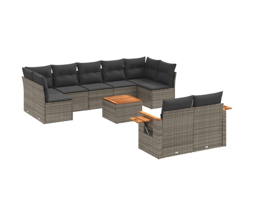 Set de sofás de jardín 10 pzas con cojines ratán sintético gris