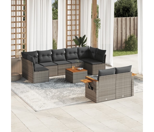 Set de sofás de jardín 10 pzas con cojines ratán sintético gris