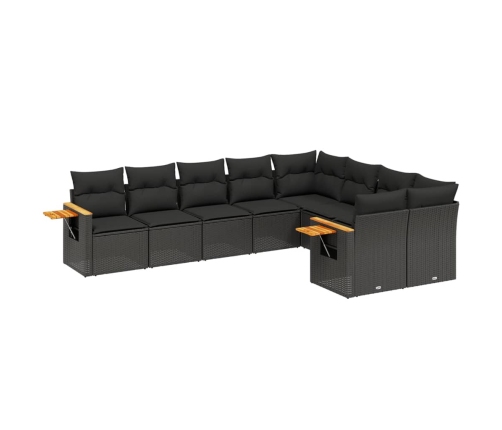 Set de sofás de jardín 8 piezas y cojines ratán sintético negro