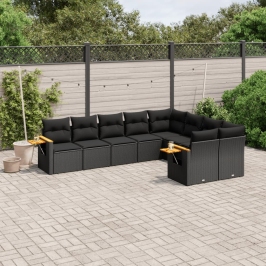 Set de sofás de jardín 8 piezas y cojines ratán sintético negro