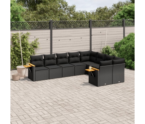 Set de sofás de jardín 8 piezas y cojines ratán sintético negro