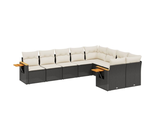 Set de sofás de jardín 8 piezas y cojines ratán sintético negro