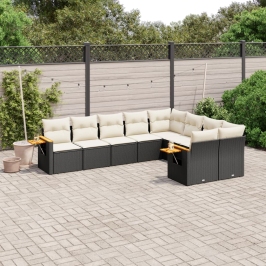 Set de sofás de jardín 8 piezas y cojines ratán sintético negro