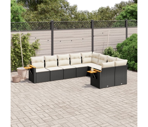 Set de sofás de jardín 8 piezas y cojines ratán sintético negro