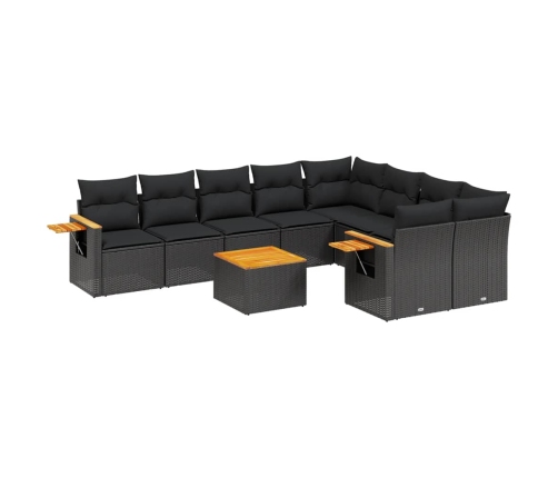 Set de sofás de jardín 10 pzas cojines ratán sintético negro