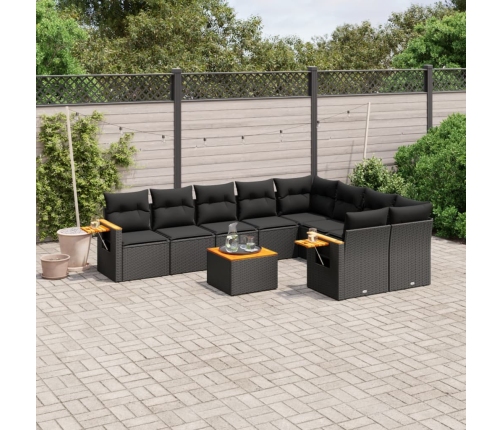 Set de sofás de jardín 10 pzas cojines ratán sintético negro