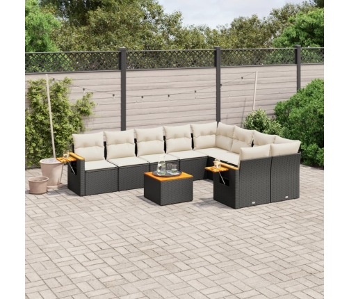 Set de sofás de jardín 10 pzas cojines ratán sintético negro
