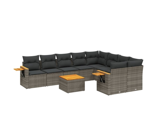 Set de sofás de jardín 10 pzas con cojines ratán sintético gris