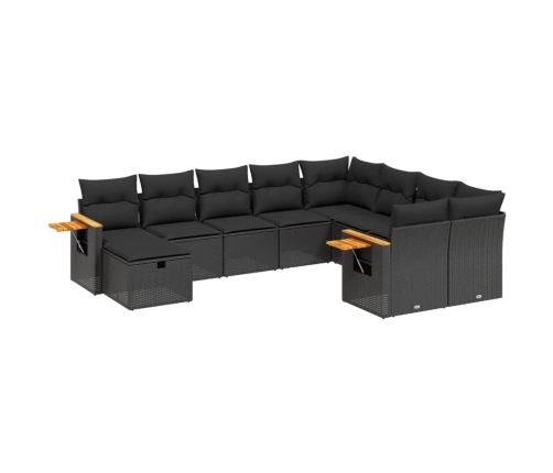 Set de sofás de jardín 10 pzas cojines ratán sintético negro