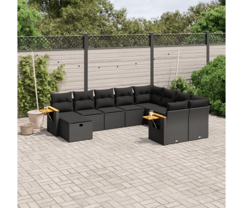 Set de sofás de jardín 10 pzas cojines ratán sintético negro