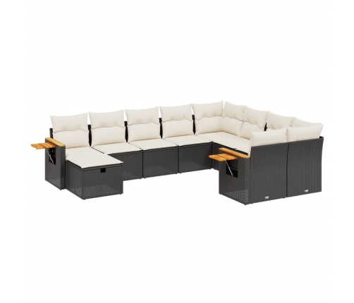 Set de sofás de jardín 10 pzas cojines ratán sintético negro
