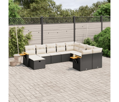 Set de sofás de jardín 10 pzas cojines ratán sintético negro