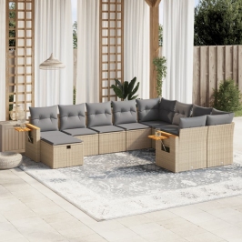 Juego de sofás jardín con cojines beige 10 pzas ratán sintético
