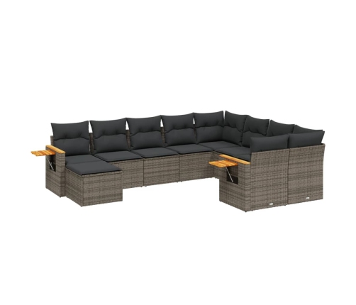 Set de sofás de jardín 10 pzas con cojines ratán sintético gris