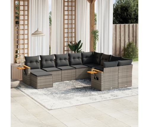 Set de sofás de jardín 10 pzas con cojines ratán sintético gris